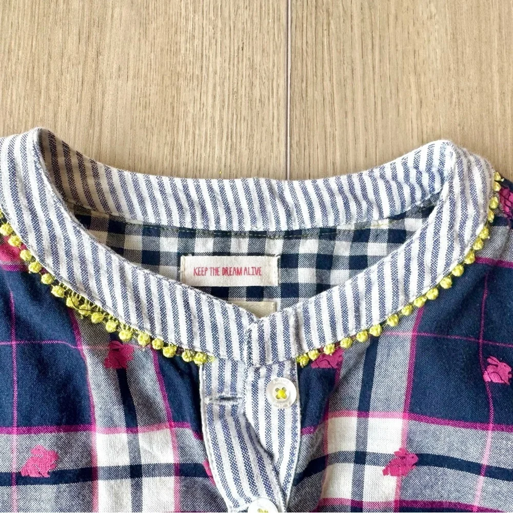 Hatley Girls Pink Blue Check Bunny Rabbit Cotton Dress  Size 8 EUC Easter